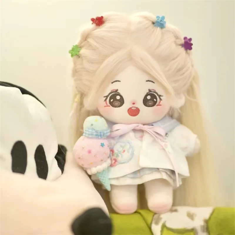 20cm long hair Kawaii Plush Cotton Doll Idol Stuffed Super Star Figure Doll Can Change Clothes Gift