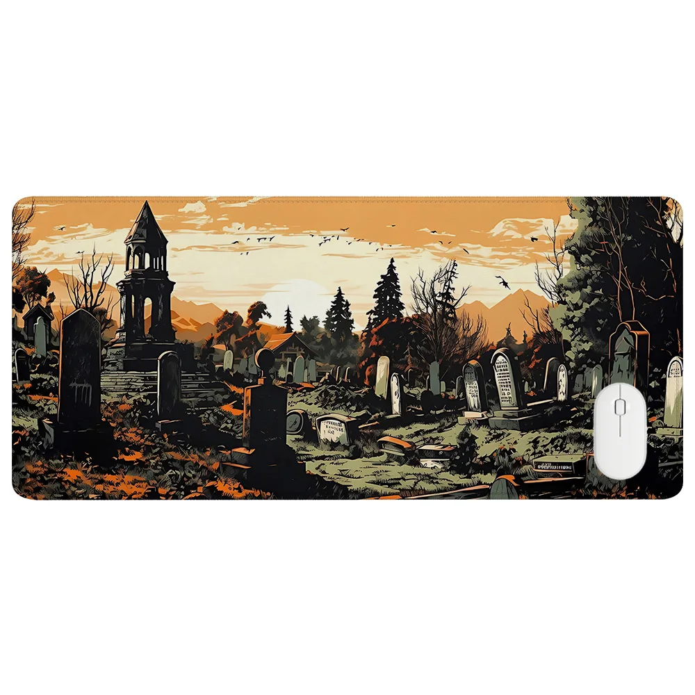 New Dark Academia Gothic Desk Mat Spooky Graveyard Halloween Autumn Cemetery Otaku Mousepad Goth Anime Graves Fantasy Mouse Pad