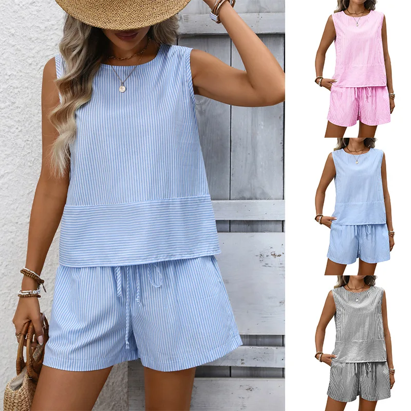 

Summer New Women's Round Neck Sleeveless Vest Shorts Fashionable Casual Two-piece Suit
