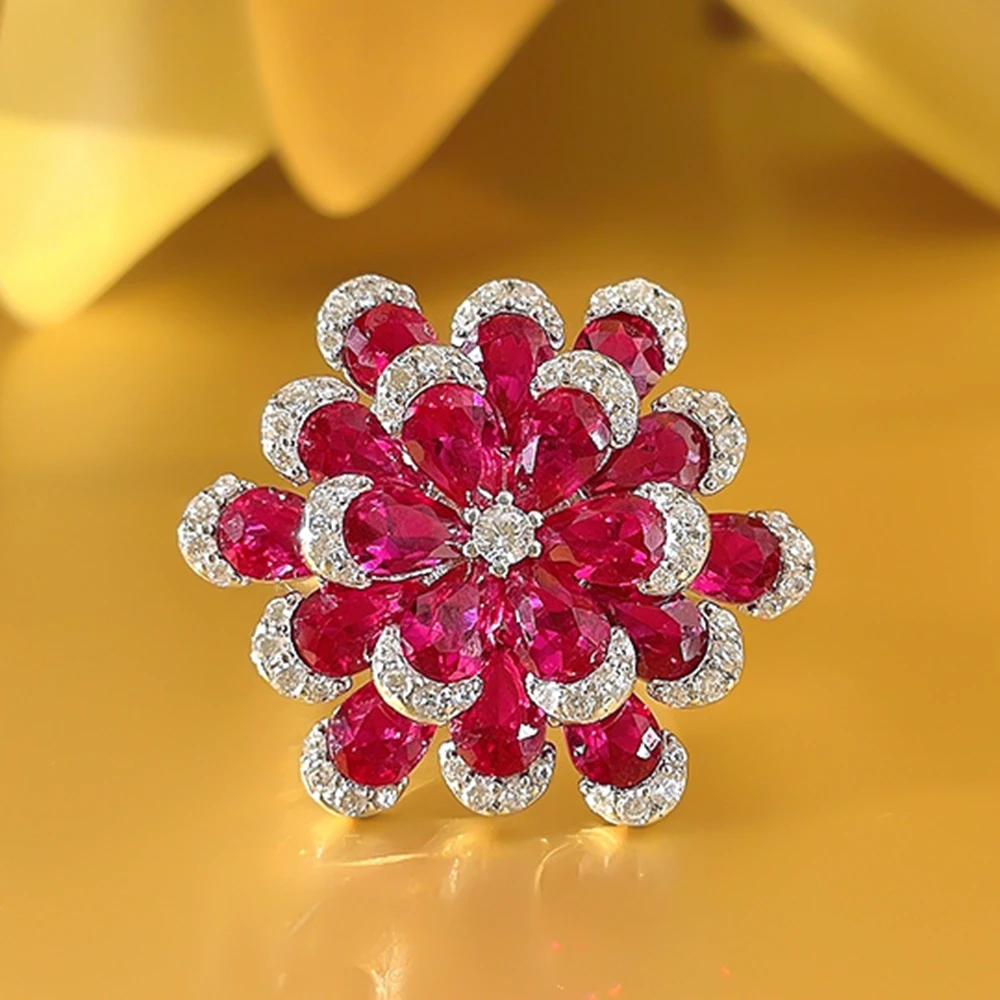 

KQDANCE High Quality Real 925 Sterling Silver Lab Ruby Gemstone Lotus Flower Ring With Corundum Red Stone Fine Jewelry Wholesale