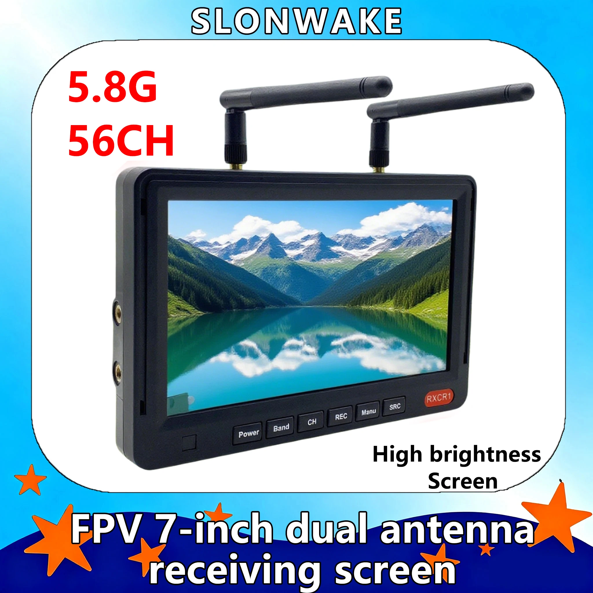 SLONWAKE RXCR1 7-Inch FPV Monitor | 1024*600 HD 600cd/㎡ Ultra Bright 5.8G 56CH Diversity Receiver 3.7V 3000mAh