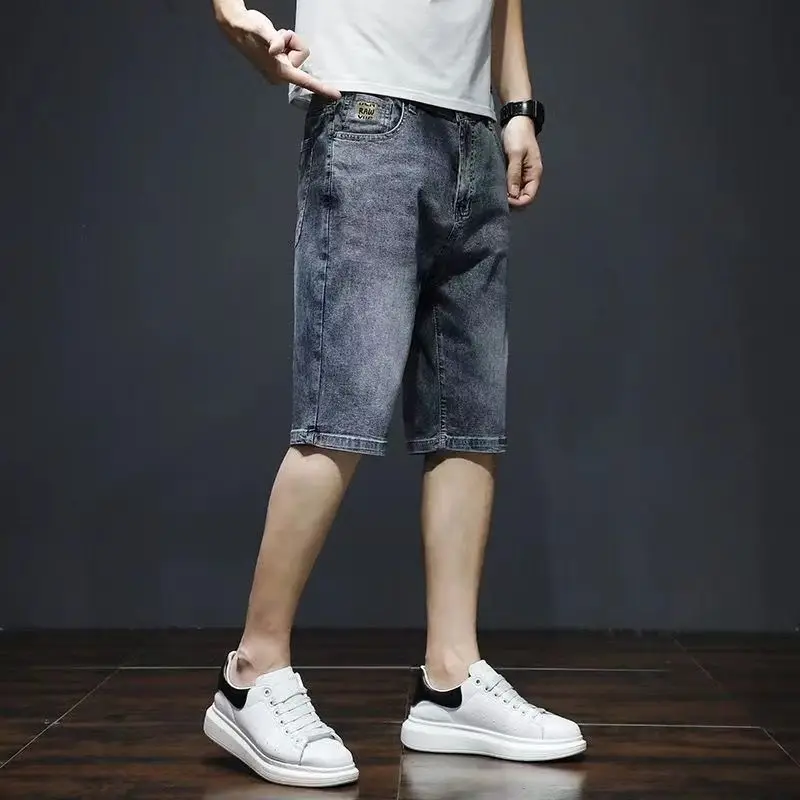 الدنيم الصيف رقيقة الرجعية السراويل فضفاضة العلامة التجارية العصرية تنوعا عادية مستقيم خمس نقاط نصف فضفاض السراويل المتوسطة السراويل للرجل