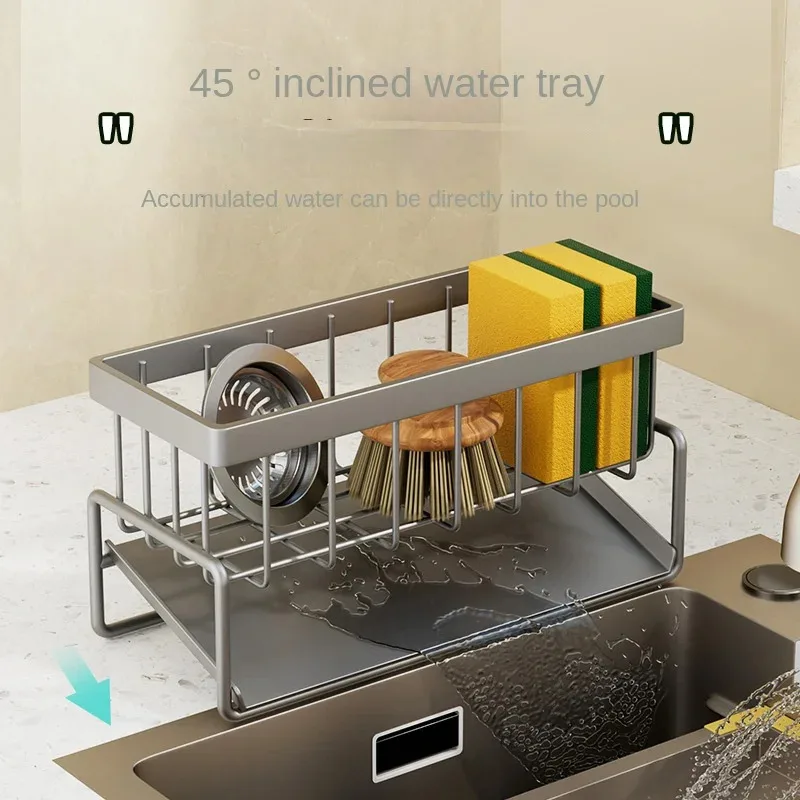 Stainless Steel Sponge Drain Rack for Sink, Dishcloth Storage Shelf, Kitchen Sink Draining Organizer for Dishwashing