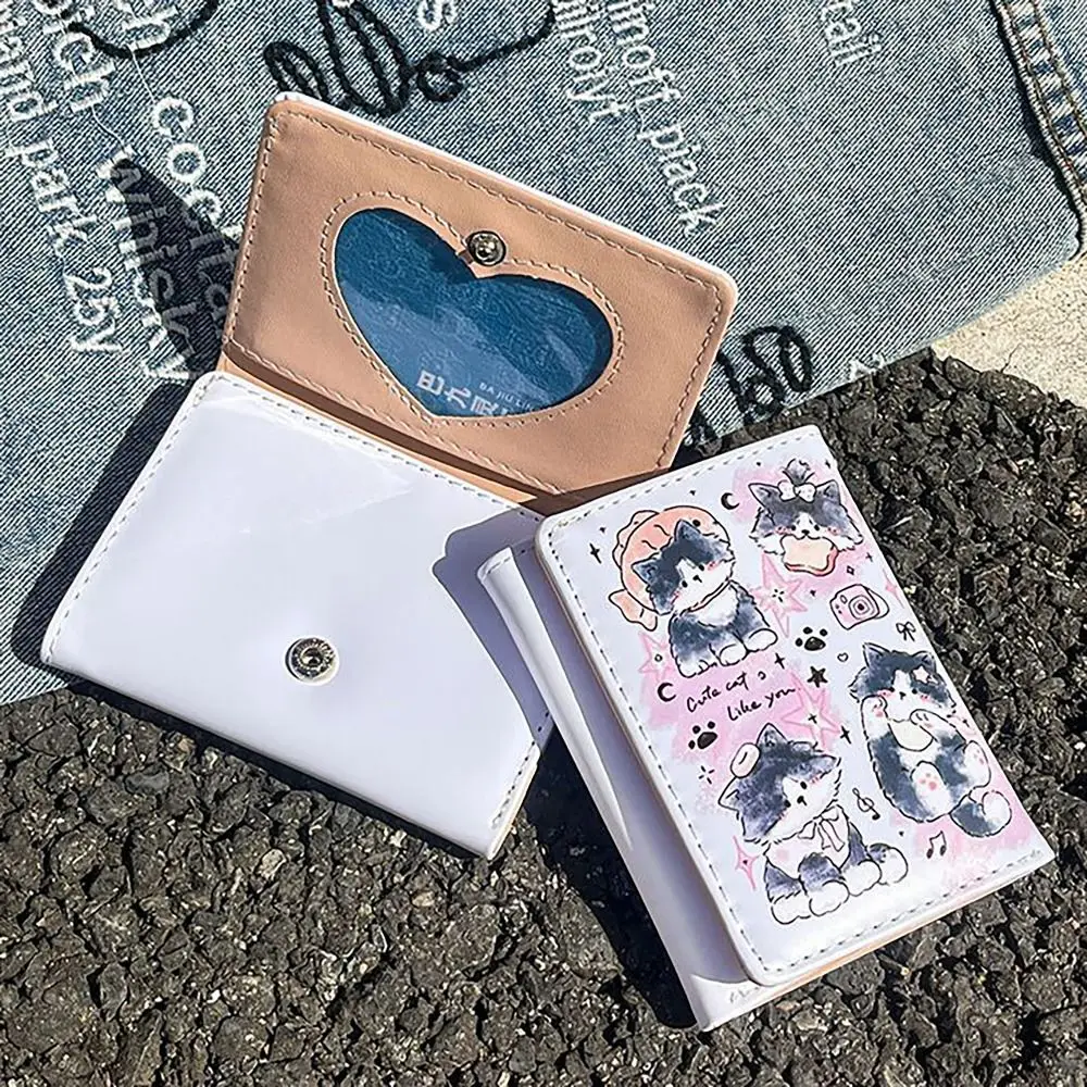 Mini 3 dobras dinheiro moeda bolsa de couro do plutônio estilo ins titular do cartão de crédito bonito gatinho cão carteira saco de dinheiro para meninas estudantes presente