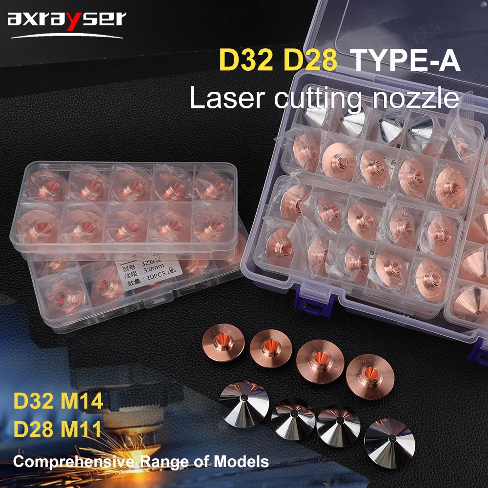 Axrayser 10PCS Laser Nozzle Fiber Cutting Machine Single Double Layer D28 32mm for Raytools Precitec Bodor WSX