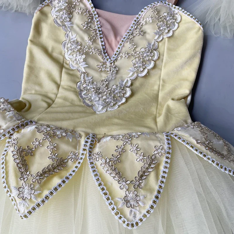 فستان باليه أصفر للفتيات تنورة باليه فستان رقص طويل للأطفال والنساء أزياء راقصة الباليه تنانير الرقص الشرقي