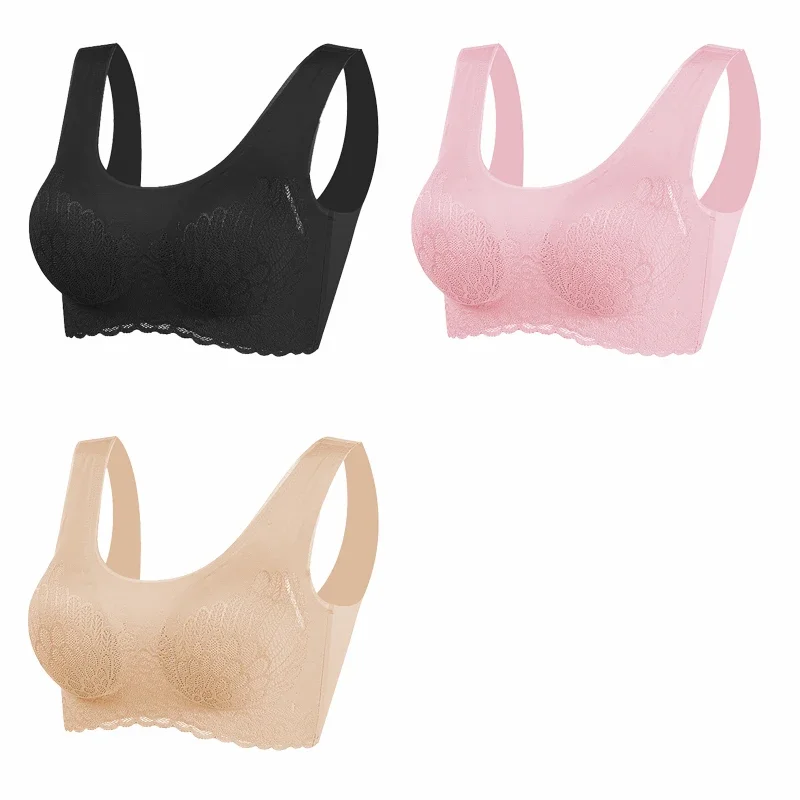 3pcs Link Plus 4XL Latex Bra Seamless Bras for Women Underwear BH Push Up Bralette with Pad Vest Top Bra