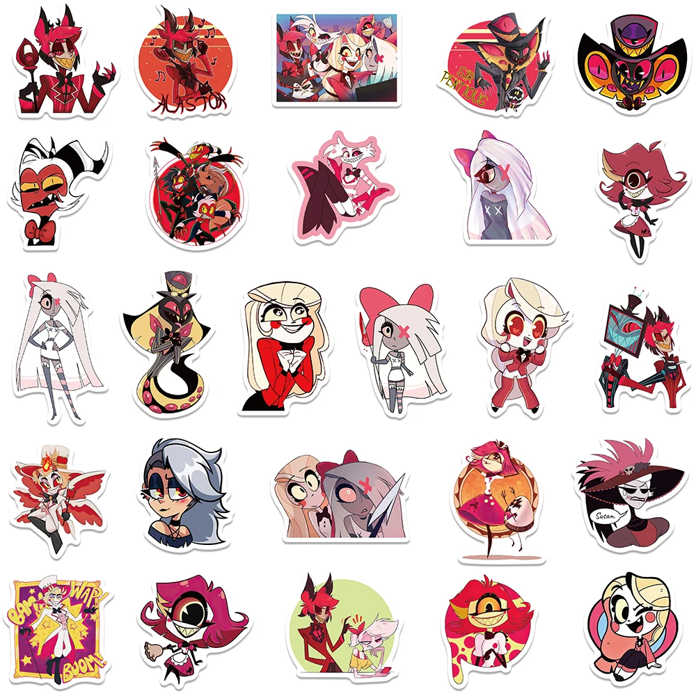 52PCS Hell Hotel Anime Charlie Scrapbook Stickers DIY Diary Laptop Luggage Skateboard Graffiti Decal Classic Toys