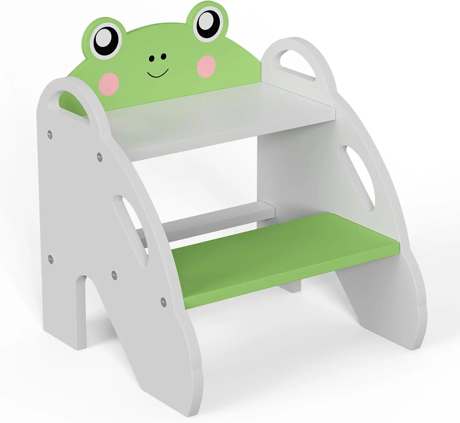 

Frog-Themed Toddler Step Stool, 2-Step Stool For Bathroom Sink & Potty Training, Kids Stool With Safety Handles (Natural Wood,
