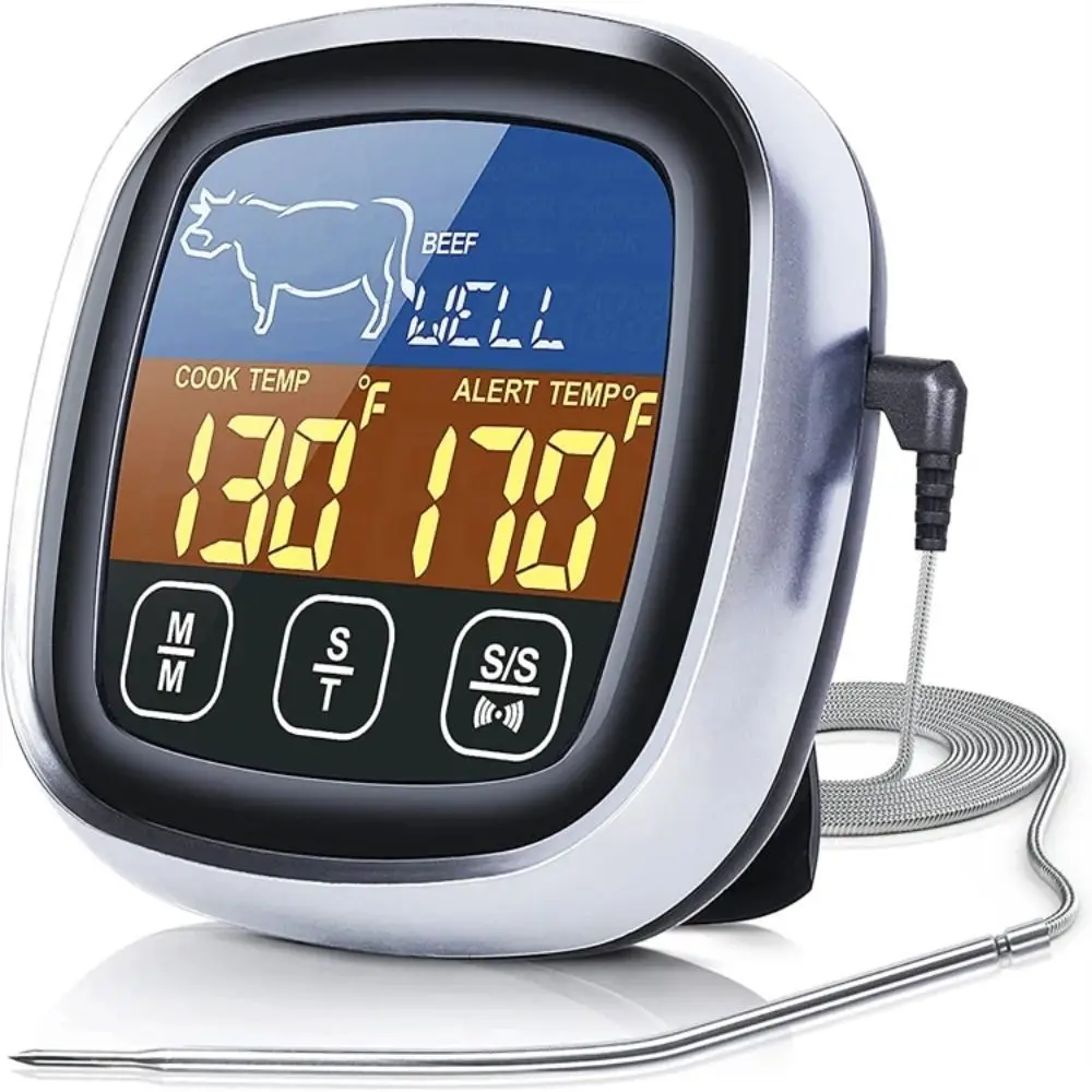 

Touch Screen Meat Temperature Probe with Long Probe Electronic BBQ Temperature Gauge Timer Magnetic Digital Meat Thermometer