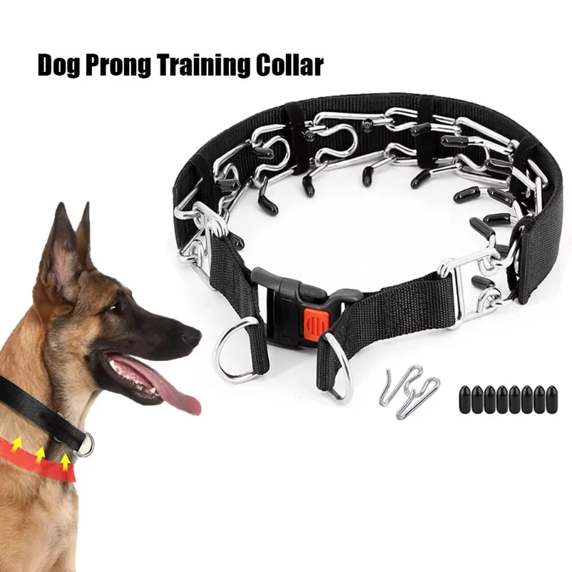 Dog Prong Training Collar with Quick Release Buckle, Adjustable Stainless Steel Pinch Collar for Dogs, Nylon Protective Sleeve,
