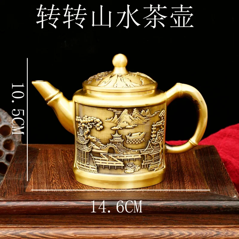 Brass Chinese Dragon and Phoenix Little Teapot Antique Crafts Handle Pot Office Tea Table Decoration Copper Ware Ornaments Whole