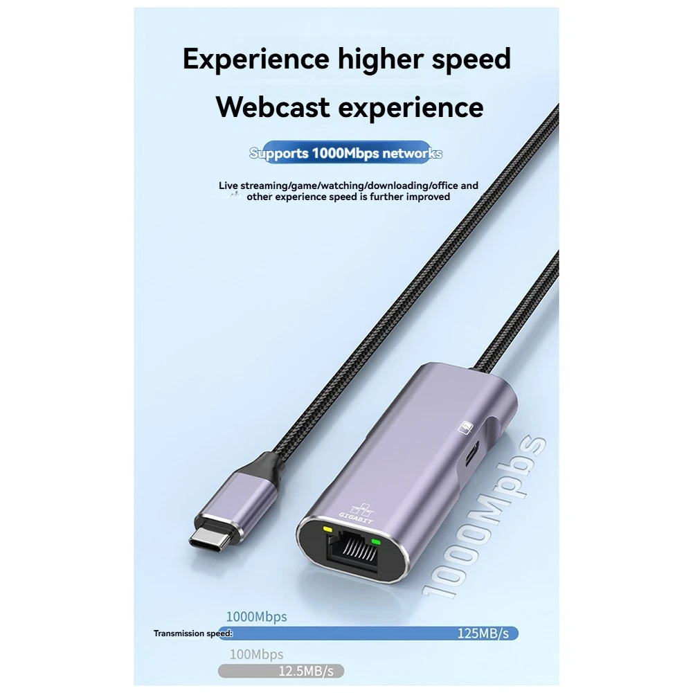 ABXHA PD32 Typec إلى جيجابت بطاقة الشبكة محول كابل شبكة الهاتف المحمول مع شحن لابل هواوي البث المباشر