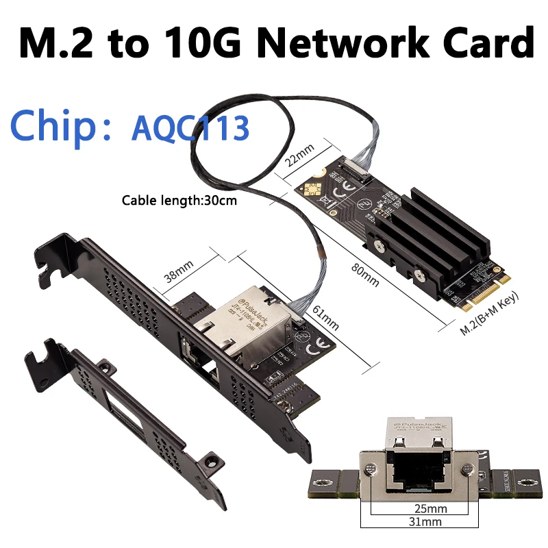 10Gb Network Card B+M Key M.2 to RJ45 Gigabit Ethernet Network Adapter 10G/2.5G/1000M Internet NIC Lan Card Marvell AQC107 Chips