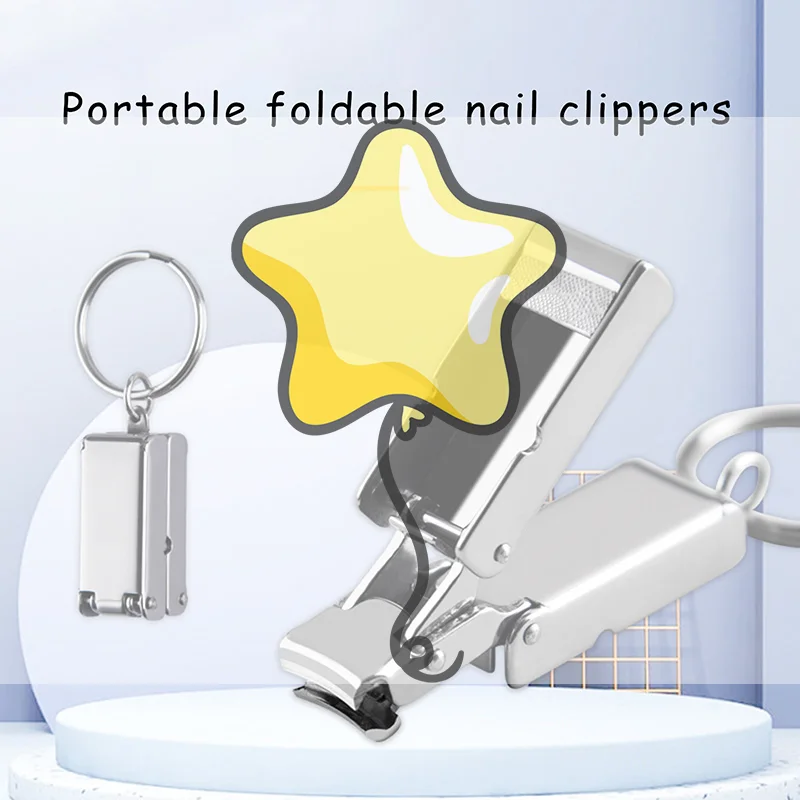 1pc Stainless Steel Mini Folded Nail Clipper With Key Ring Handle Rotary Nail Clipper Nail Accessories And Tools Small Scissors