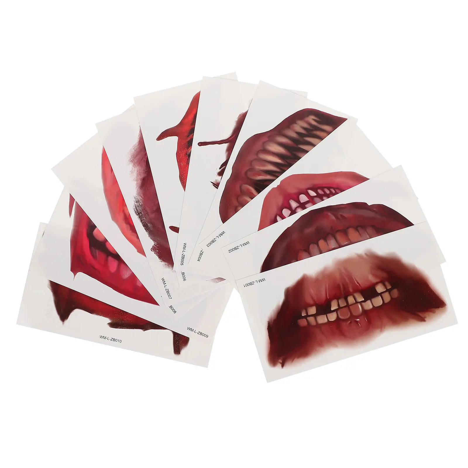 

10pcs Face Tattoos Face Tattoos Mouth Stickers Scary Horror Halloween Party Adult Cosplay Safe Cartoon Pattern