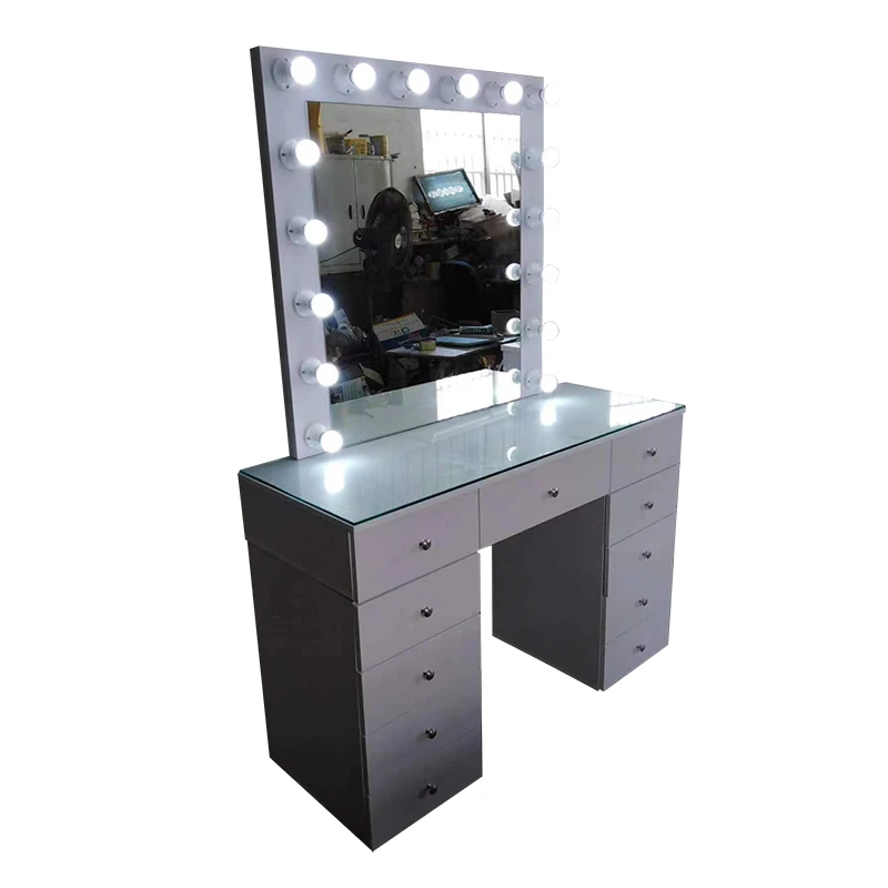 White  Heavy Duty Makeup Table Beauty Salon Styling Stations WIth Bulbs