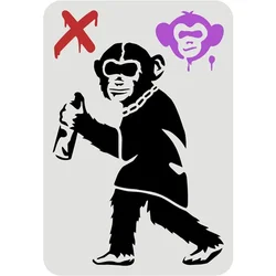 Banksy Graffiti Monkey Stencil 11.7x8.3inch Reusable Banksy Chimpanzees Stencil DIY Craft Banksy Decoration Stencil for Painting