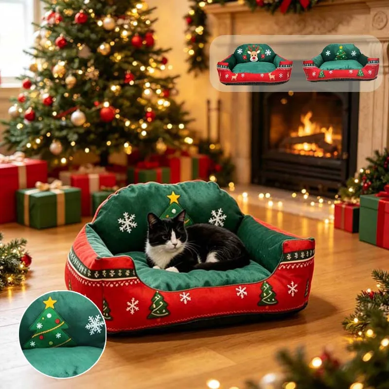 1PC Christmas Tree Dog Cat Bed Warm Sofa Couch Washable Pet Nest Winter Cozy Sleeping Cave for Small Medium Dogs Puppy Kittens