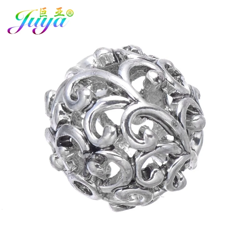 Juya 10 20 Stück/Lot 10 12mm Gravierte Perlen Hohl Antik Gold Silber Beschichtete Metallperlen für DIY Damen Herren Perlenarbeiten Schmuckherstellung – Detail 3