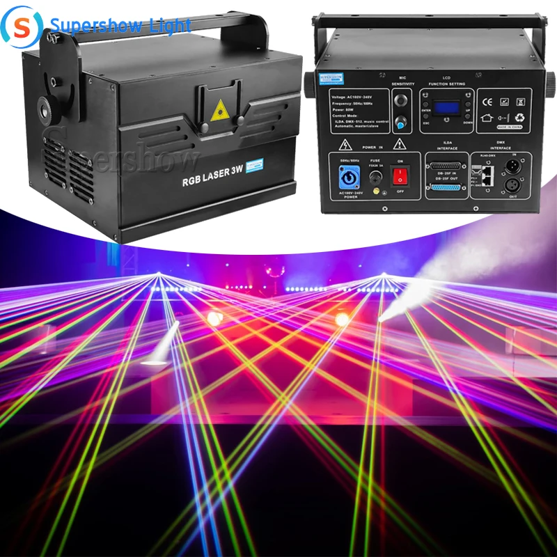 

3W 3D Scan Stage Laser Light Wedding Party Profession Strong Beam DMX Lighting Club DJ Disco Animation Strong Beam Laser