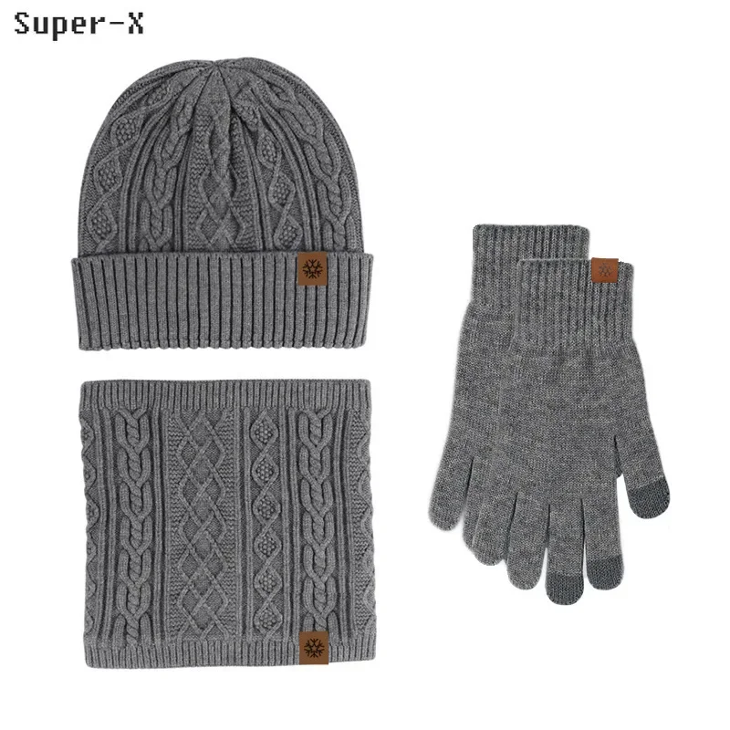 

3pcs Set Men Winter Beanie Hat Knit Touchscreen Gloves Snood Scarf Set with Fleece Lined Skull Caps Neck Scarves for Women