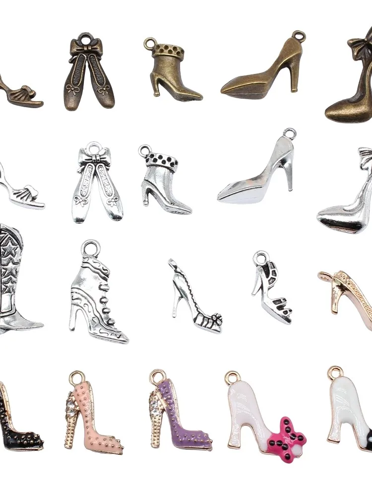 Breloques pour chaussures pour femmes, 10 pièces, talons hauts, sandales, bottes, chaussures brodées, breloques pour la fabrication de bracelets, fabrication de porte-clés