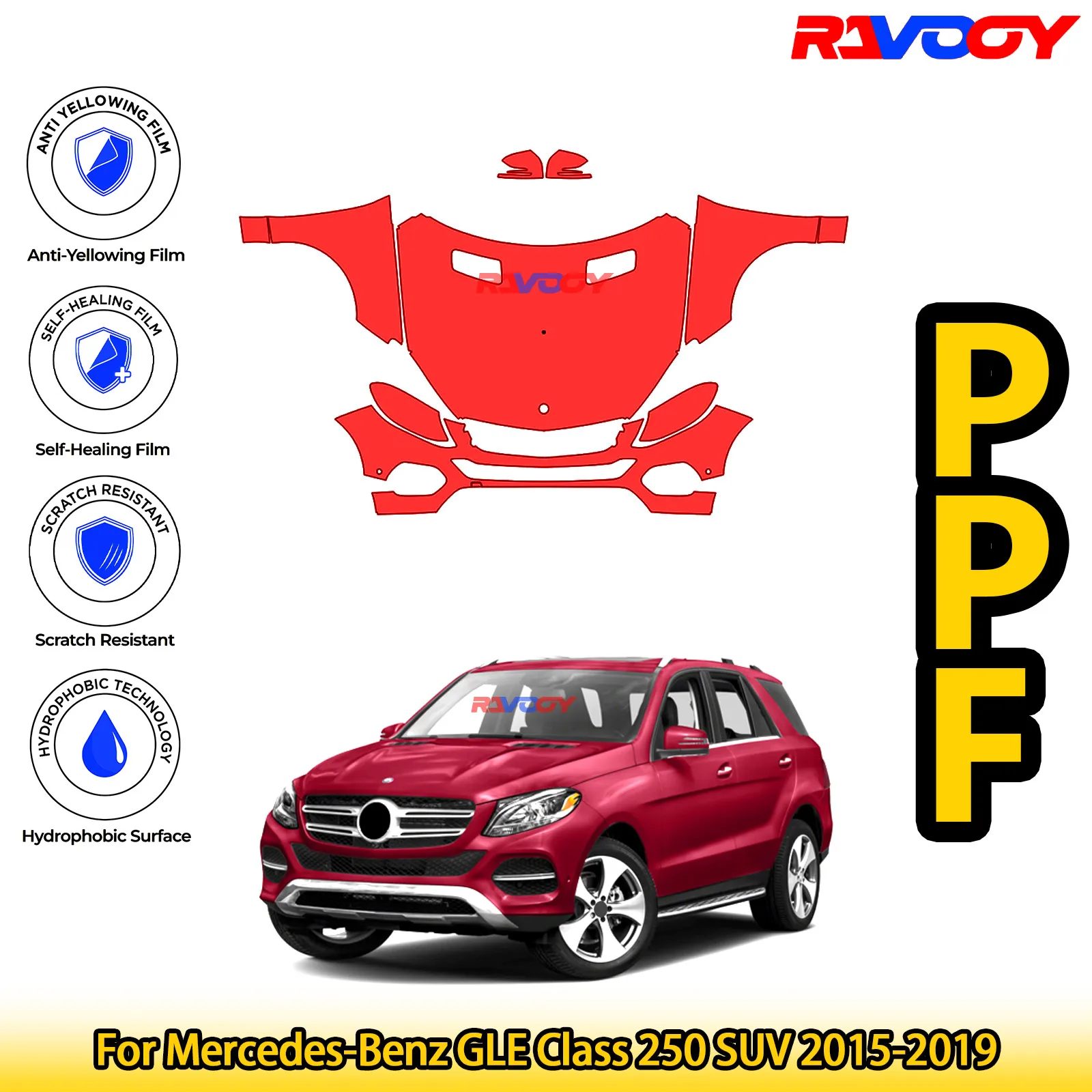 

For Mercedes-Benz GLE Class 250 SUV 2015-2019 Glossy Matte Black Precut front PPF Kit Paint Protection Film
