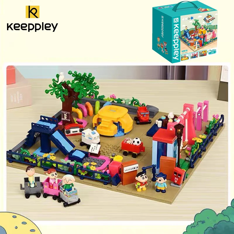 

New Keeppley Crayon Shin-chan Building Block Park Playground Street View Large Model Desk Decoration Children's Toys Girl Gift