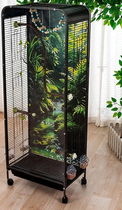 Cabinet-style transparent birdcage for budgerigars tiger skin black phoenix peony birds,villa ecological bird keeping cage