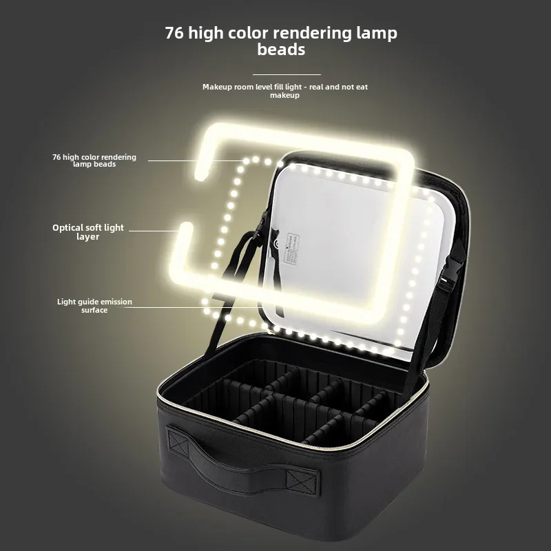 New Cosmetic Bag with Heightening, with Light and Mirror, Rechargeable Portable Suitcase, Large-capacity Cosmetic Case Cosmet...