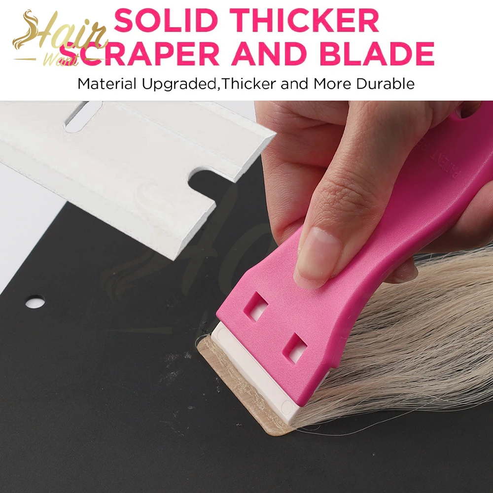 Hair Want Plastic Razor Scraper With 10pcs Double Edged Plastic Blades Hair Extension Tape Scraper Adhesive Tape in Remover