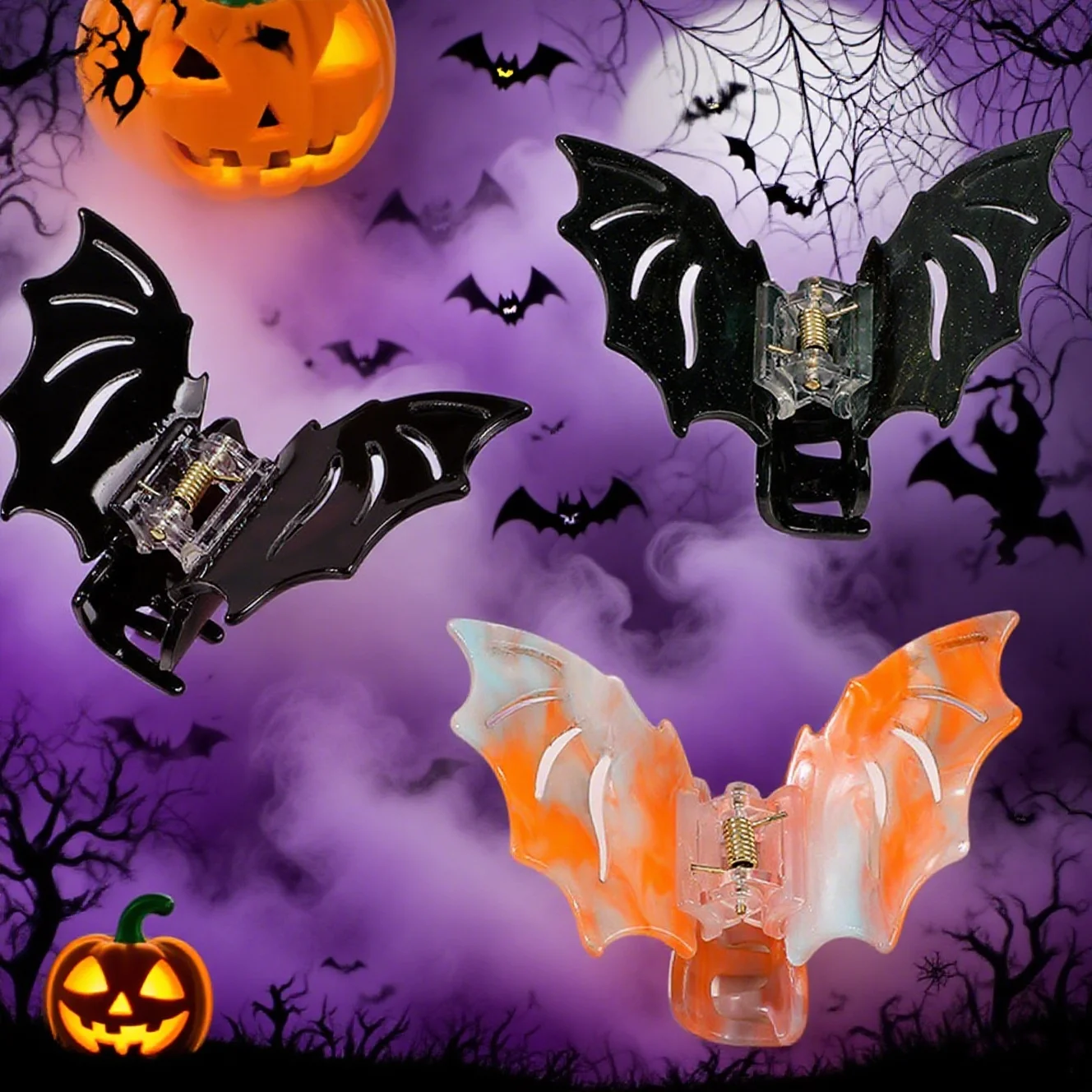 

2025 Halloween Acetate Bat Hair Claw Women Dark Style Shark Clamp Halloween Hairstyle Decoration Bat Gothic Hair Accessories