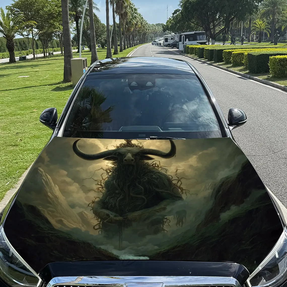 God of the Ox Head in the Mountain Stream Car hood packaging sticker, PVC material, self-adhesive waterproof, anti-slip paint, c