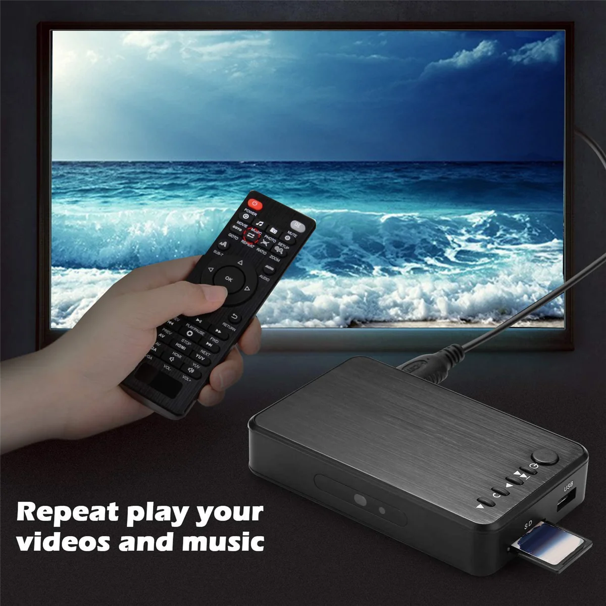 1080P HD Multimedia Player Video Player H.264 AV/VGA Output USB HDD Player for Broadcasting/Advertising EU PlugJAS