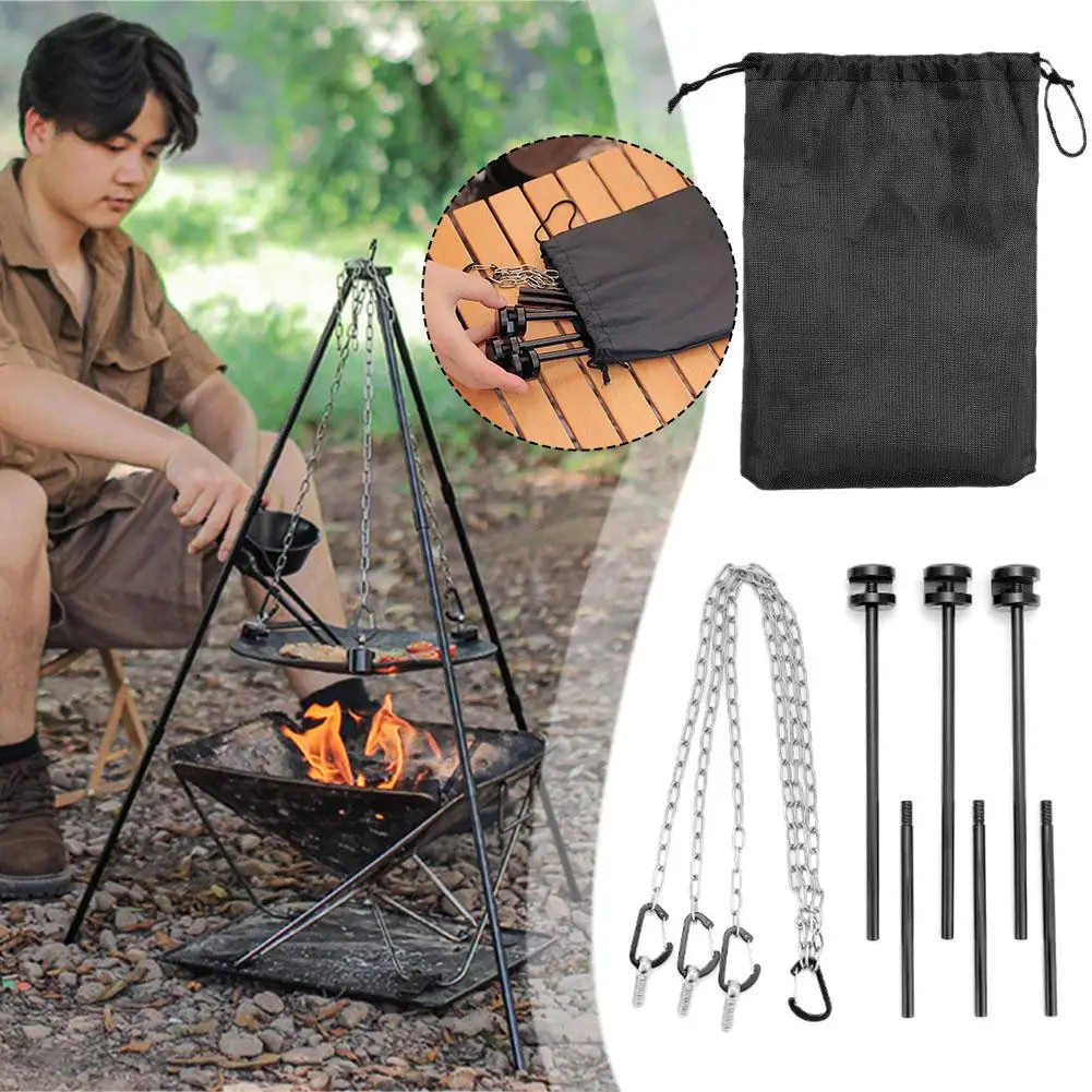 Colgador de sartén para barbacoa al aire libre, bandeja Triangular portátil de aleación de aluminio, multifuncional, soporte ajustable para barbacoa y Camping, Supp J8Q4