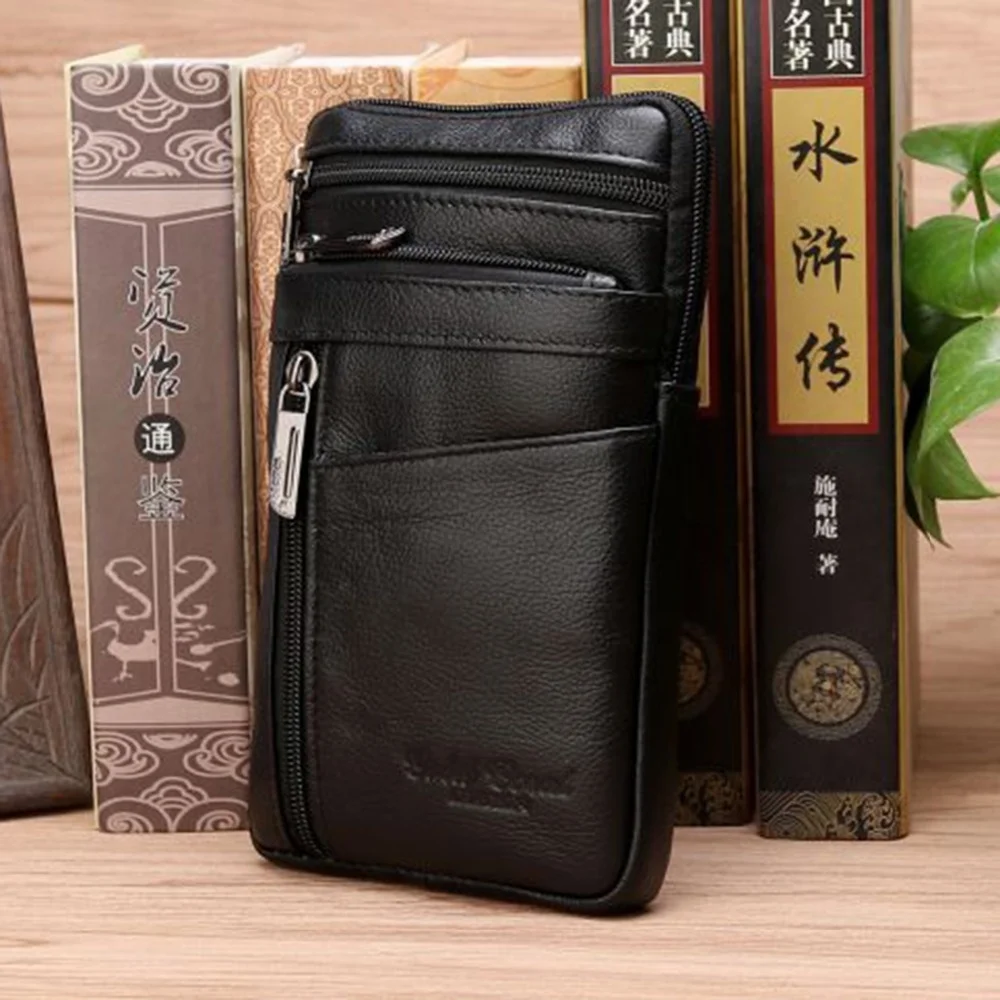 

Men Genuine Leather Small Cross body Shoulder Bag Waist Fanny Pack Hip Bum Cell Mobile Phone Case Purse Hook Messenger Belt