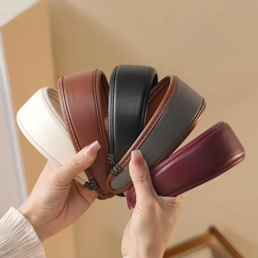 

Retro PU Leather Hairbands Korean Style Solid Color Wide Turbans Non-slip Elegant Women Hoop Headband Women Hair Accessories