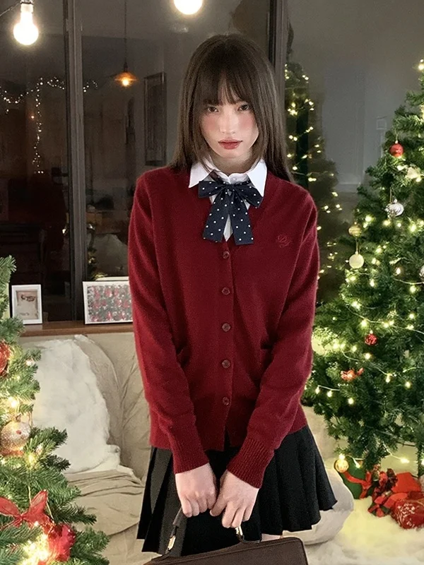 

Tokyo Annual Record JK orm Knitted Open Cardigan Spring Autumn New Sle College Wind Red Long Sve Sweater Jaet
