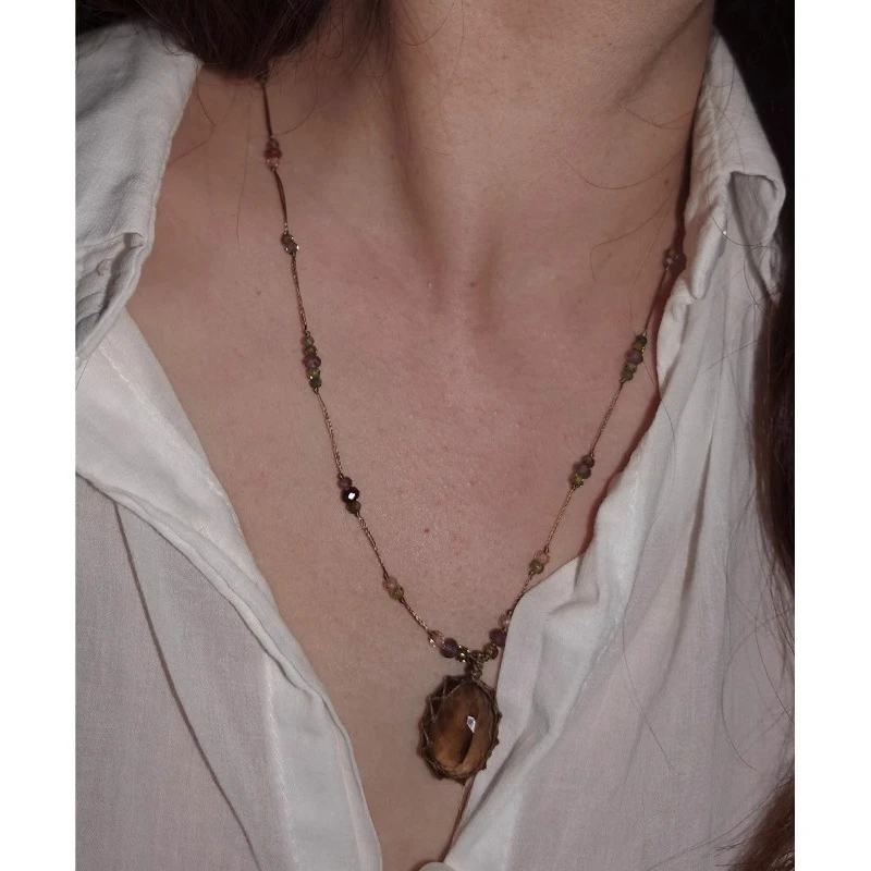 

Cut Gem Grade, White Crystal Smoke Crystal Colored Spinel Braided Rope Necklace