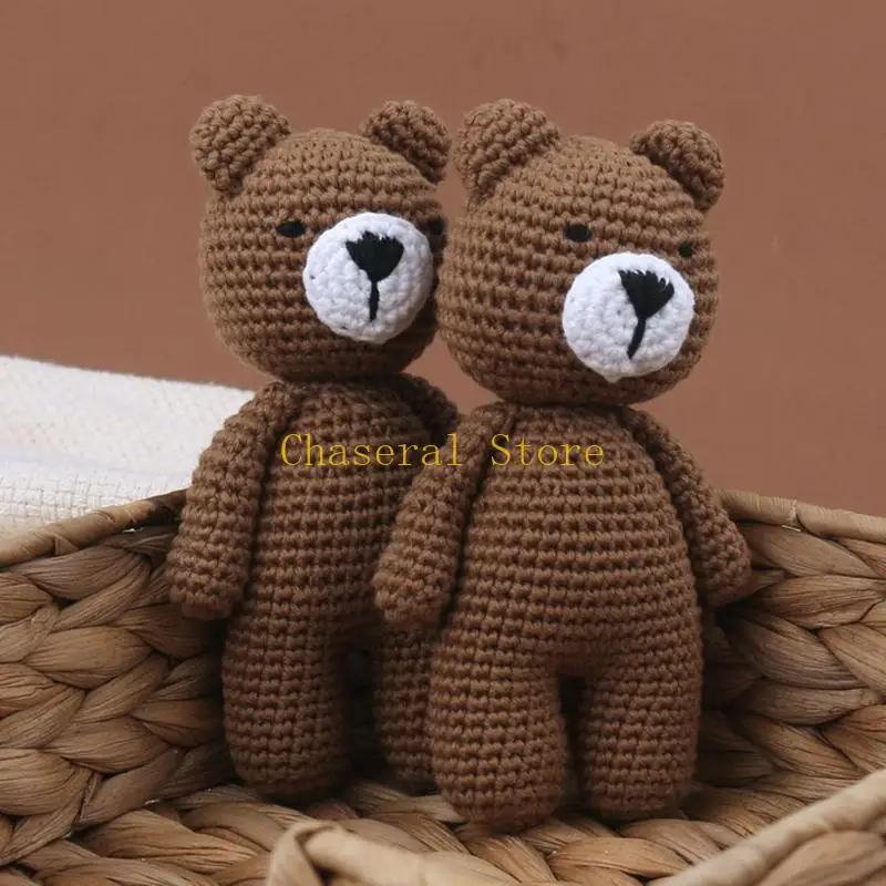 E7ce Baby Häkelbären Puppengefüllte Tier schlafende Braunbär Handspielzeug Neugeborene Schlafhilfe Geschenk Fotografie Requisite