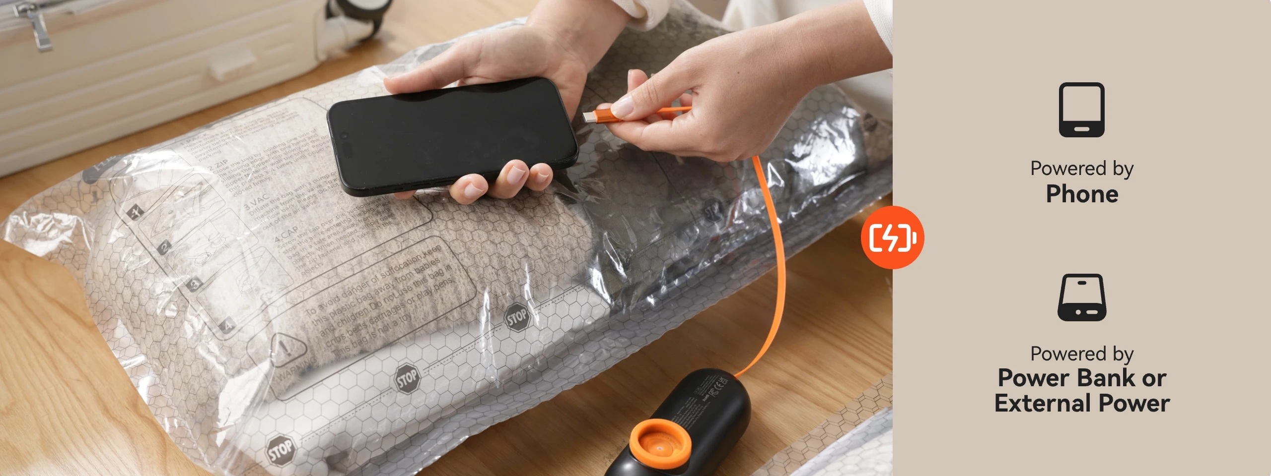 FLEXTAIL X VOLLYC NANO TASCHE SET AT - Vakuum-Kompressionsbeutel mit -55kPa Saugkraft, Platzsparende Beutel für Kleidungsaufbewahrung zu Hause – Detail 6