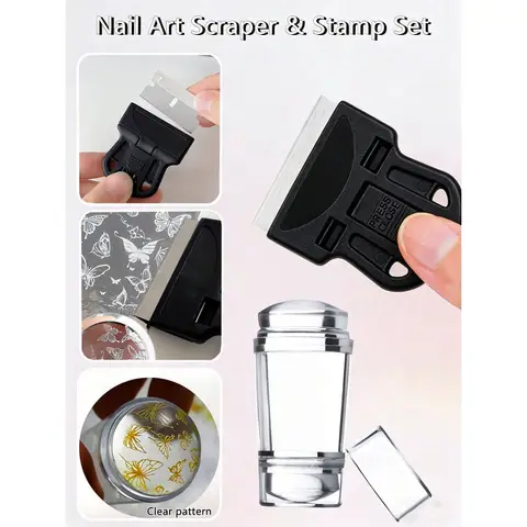 Nail Art Stamper & Scraper Set Clear Silicone Nail Stamping Tool Kit For DIY Nail Art Pattern Printing