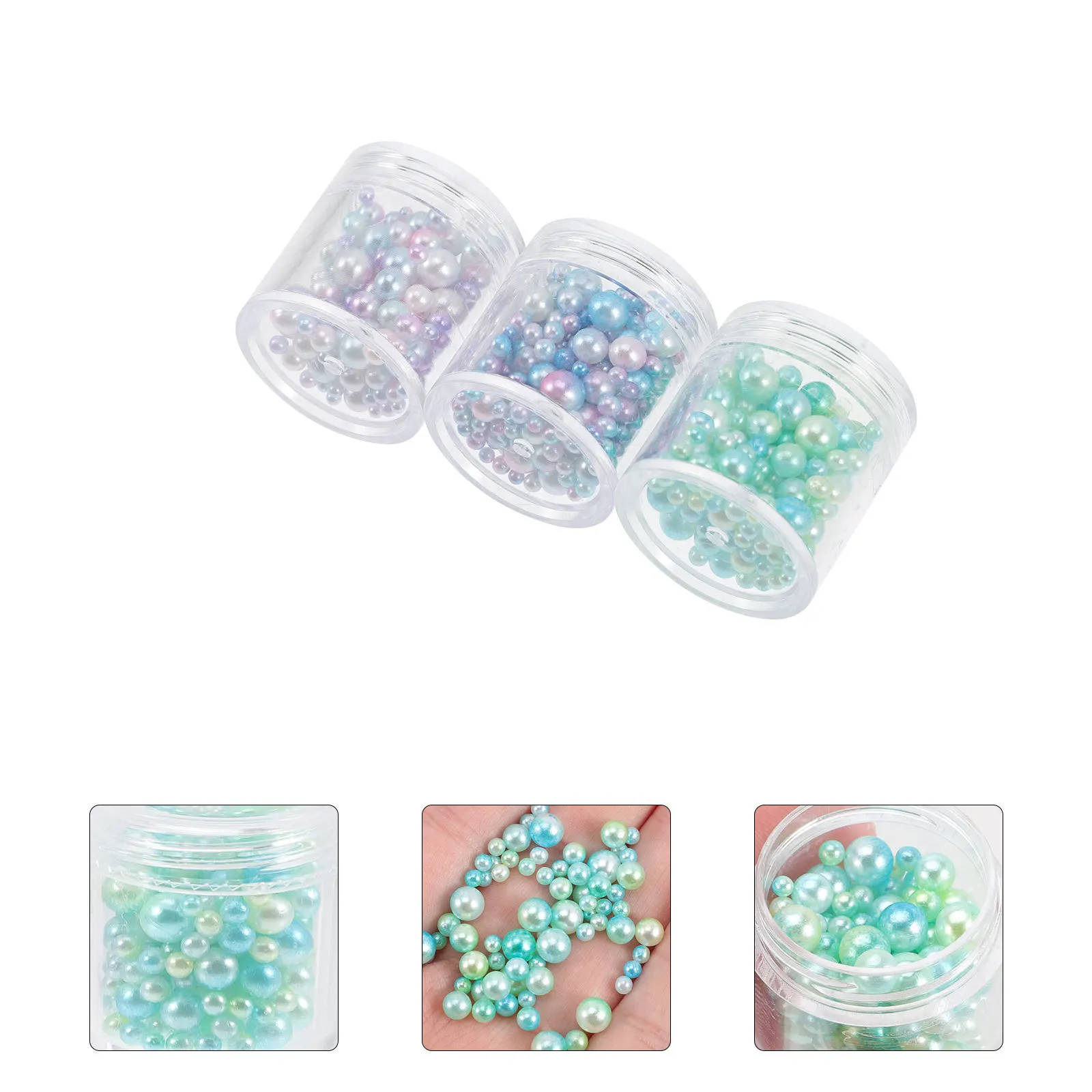 

3 Boxes Gradient Fake Pearls Decorative No Hole Beads for Vase Makeup Brush Holder DIY Craft Vase Filler Floating Beads