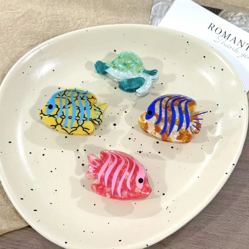 

Cute Ocean Animal Hair Claws Colorful Striped Fish & Turtle Pattern Creative Sweet Styling Hair Clips Fashion Hair Accessories