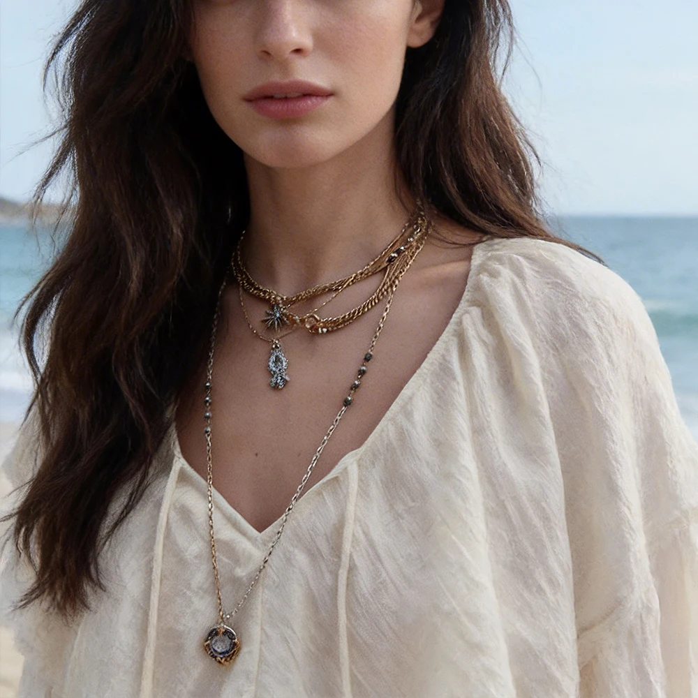 

New Fashion 3Pcs/sets Metal Chains Watch Charm Necklace for Women 2026 Trend Jewelry Holiday Beach Party Neck Accessories