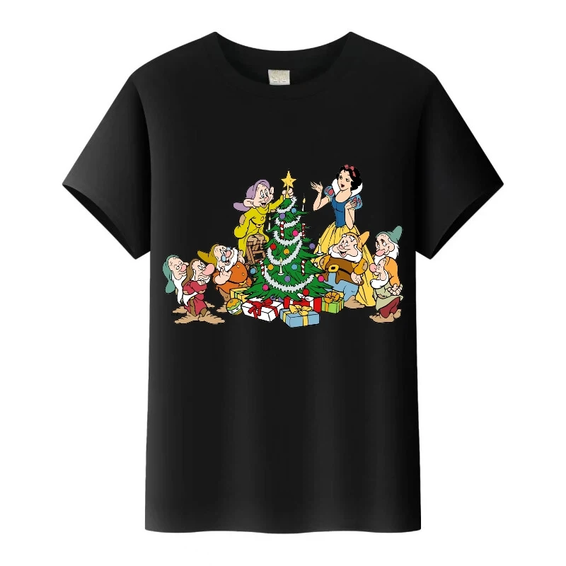 لطيف ديزني سنو وايت والأقزام السبعة طباعة المرأة التي شيرت س الرقبة تيز الأطفال أفضل رجل البلوزات الأسرة تي شيرت على طراز هاراجوكو هدية