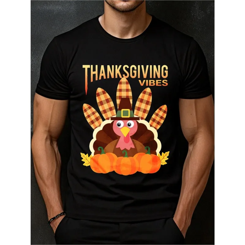 

Thanksgiving Vibes T Shirt Funny Turkey Pumpkin Graphic Tee S-3XL Fall Harvest Family Outfit Casual Autumn Holiday Gift Top