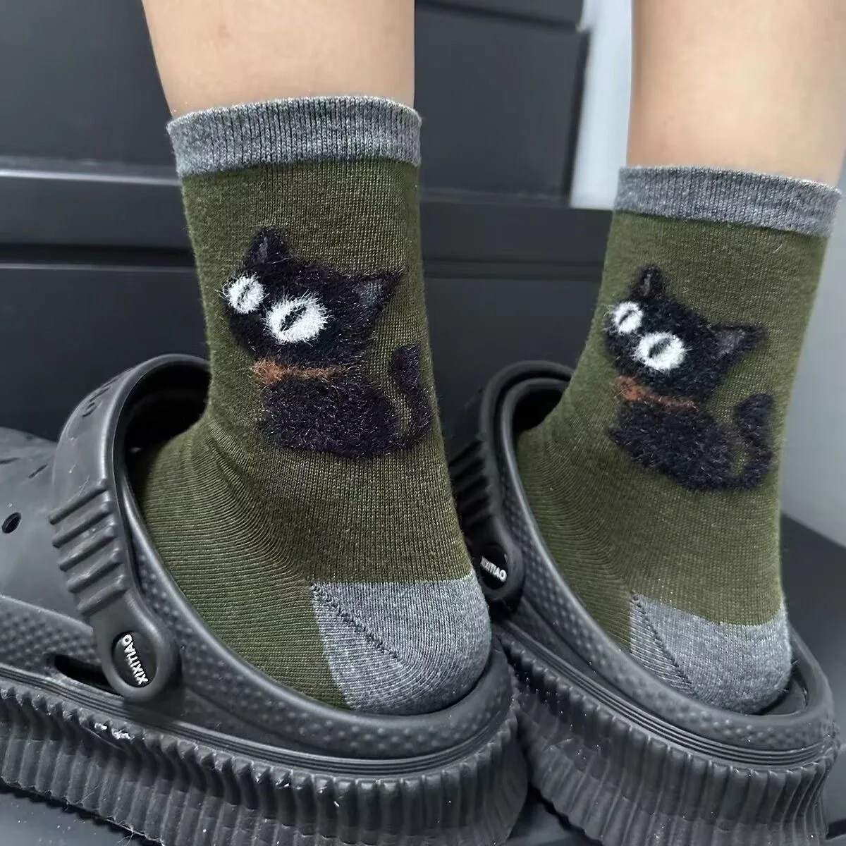 1/5 쌍 플러시 고양이 프린트 남성 여성 미드 튜브 양말 부드럽고 편안한 땀 흡수 통기성 캐주얼 커플 양말