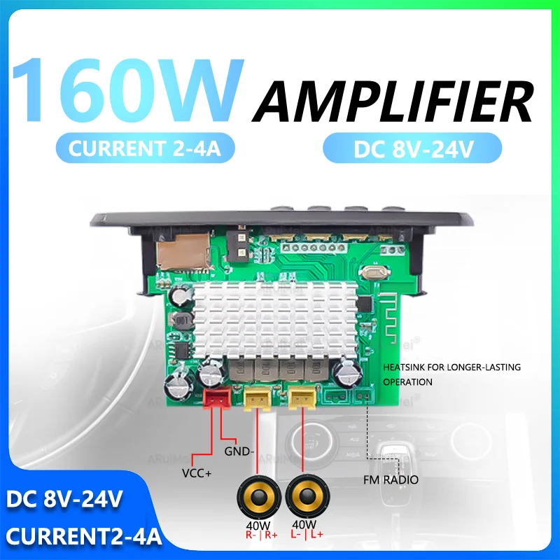 2x80W 160W Bluetooth 5.0 Amplifier Kit with Remote & Gift Box DC 8-24V Wide Input for Car Audio Home Theater DIY Speaker Project